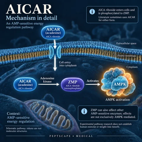 AICAR: Medical scientific diagram. Open full size to read labels; evidence and limitations appear in the profile.