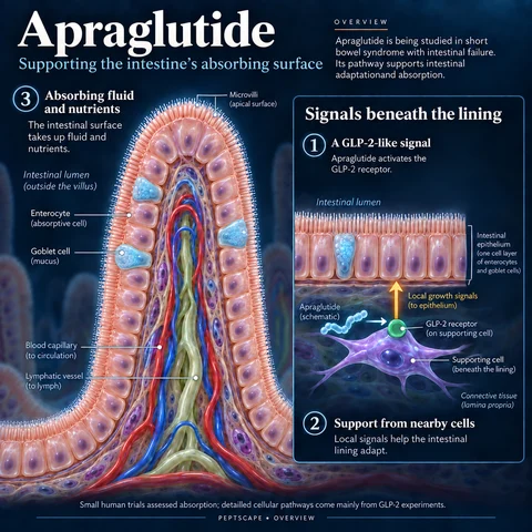Apraglutide: Overview scientific diagram. Open full size to read labels; evidence and limitations appear in the profile.
