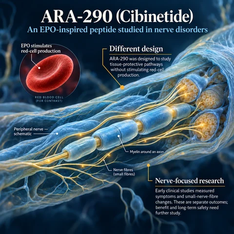 ARA-290 (Cibinetide): Overview scientific diagram. Open full size to read labels; evidence and limitations appear in the profile.