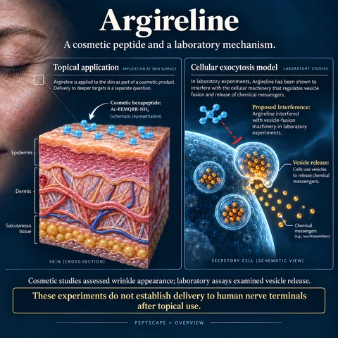 Argireline: Overview scientific diagram. Open full size to read labels; evidence and limitations appear in the profile.