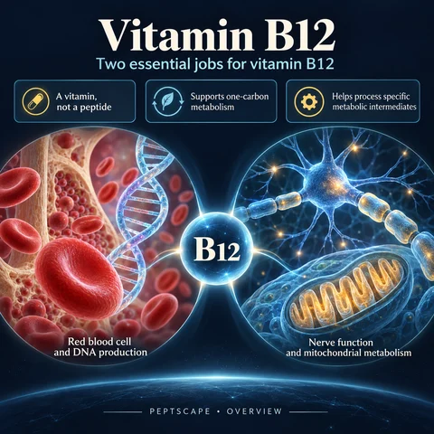 Vitamin B12: Overview scientific diagram. Open full size to read labels; evidence and limitations appear in the profile.