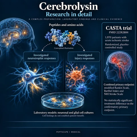 Cerebrolysin: Medical scientific diagram. Open full size to read labels; evidence and limitations appear in the profile.