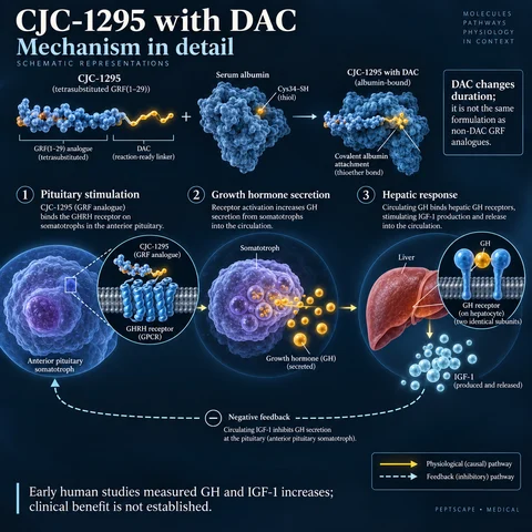 CJC-1295 with DAC: Medical scientific diagram. Open full size to read labels; evidence and limitations appear in the profile.