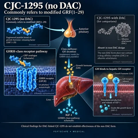 CJC-1295 (no DAC): Medical scientific diagram. Open full size to read labels; evidence and limitations appear in the profile.