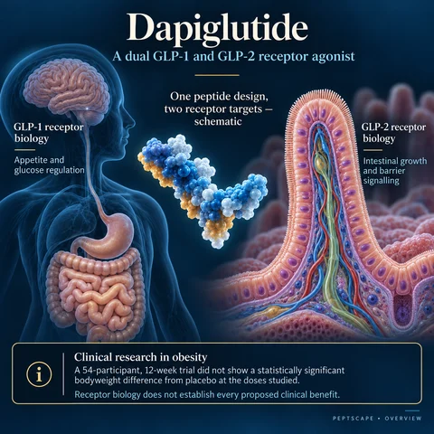 Dapiglutide: Overview scientific diagram. Open full size to read labels; evidence and limitations appear in the profile.