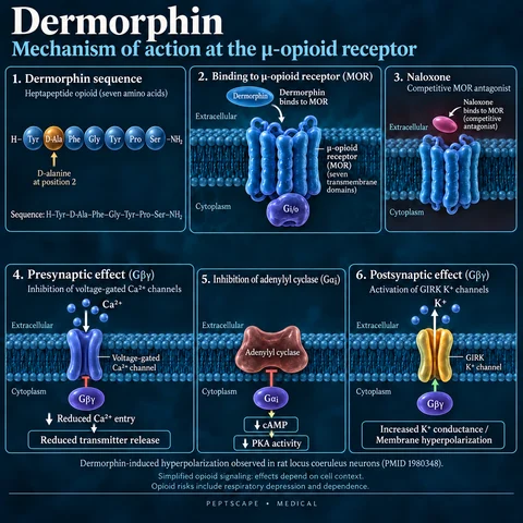 Dermorphin: Medical scientific diagram. Open full size to read labels; evidence and limitations appear in the profile.