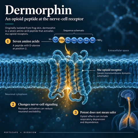 Dermorphin: Overview scientific diagram. Open full size to read labels; evidence and limitations appear in the profile.
