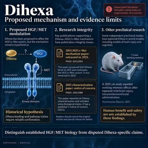 Dihexa: Medical scientific diagram. Open full size to read labels; evidence and limitations appear in the profile.