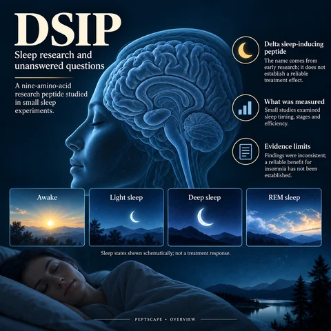 DSIP: Overview scientific diagram. Open full size to read labels; evidence and limitations appear in the profile.