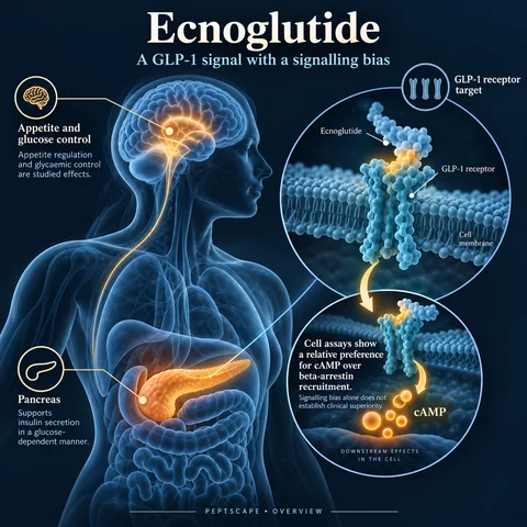 Ecnoglutide: Overview scientific diagram. Open full size to read labels; evidence and limitations appear in the profile.