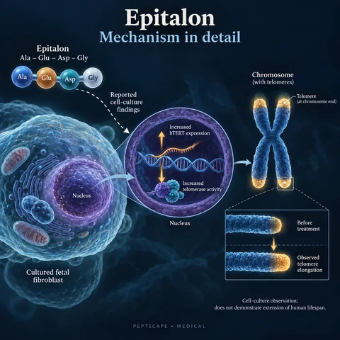 Epitalon: Medical scientific diagram. Open full size to read labels; evidence and limitations appear in the profile.
