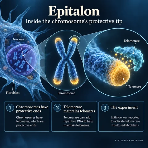 Epitalon: Overview scientific diagram. Open full size to read labels; evidence and limitations appear in the profile.