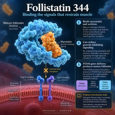 Follistatin 344: Overview scientific diagram. Open full size to read labels; evidence and limitations appear in the profile.