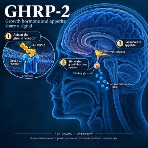 GHRP-2: Overview scientific diagram. Open full size to read labels; evidence and limitations appear in the profile.