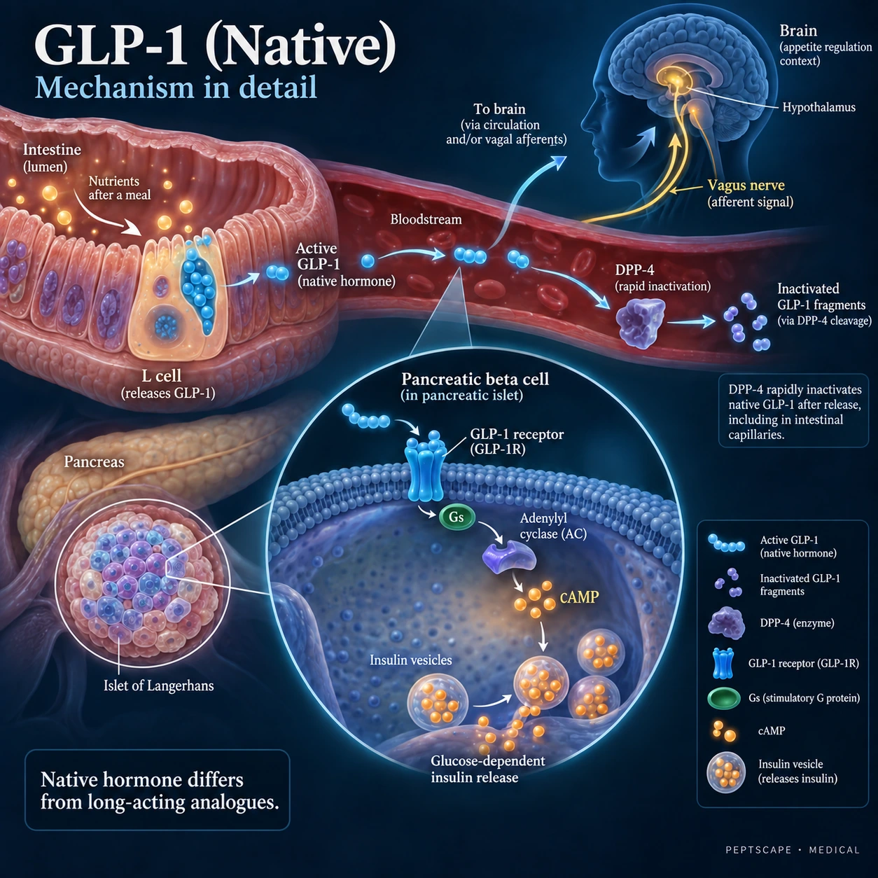 GLP-1 (Native): Medical scientific diagram. Open full size to read labels; evidence and limitations appear in the profile.
