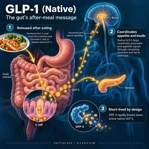 GLP-1 (Native): Overview scientific diagram. Open full size to read labels; evidence and limitations appear in the profile.