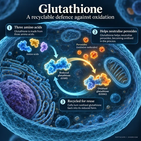 Glutathione: Overview scientific diagram. Open full size to read labels; evidence and limitations appear in the profile.
