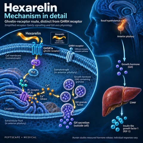 Hexarelin: Medical scientific diagram. Open full size to read labels; evidence and limitations appear in the profile.