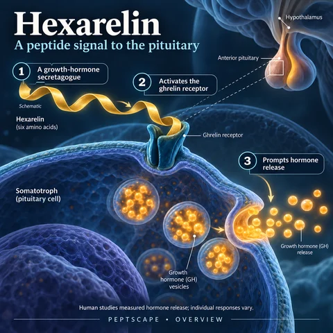 Hexarelin: Overview scientific diagram. Open full size to read labels; evidence and limitations appear in the profile.