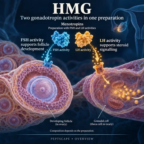 HMG: Overview scientific diagram. Open full size to read labels; evidence and limitations appear in the profile.