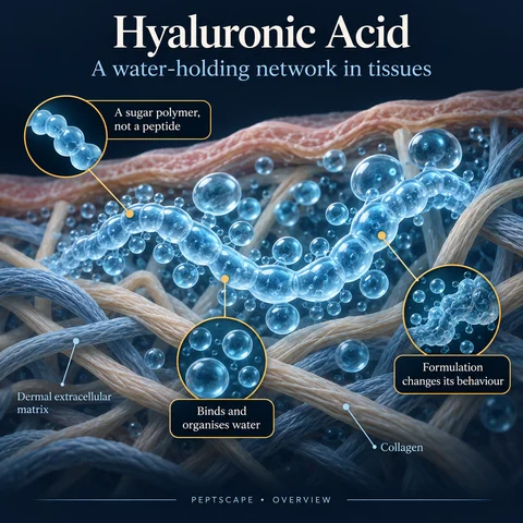 Hyaluronic Acid: Overview scientific diagram. Open full size to read labels; evidence and limitations appear in the profile.