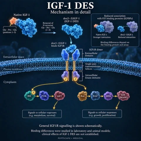 IGF-1 DES: Medical scientific diagram. Open full size to read labels; evidence and limitations appear in the profile.