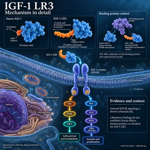 IGF-1 LR3: Medical scientific diagram. Open full size to read labels; evidence and limitations appear in the profile.
