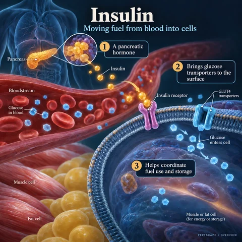 Insulin: Overview scientific diagram. Open full size to read labels; evidence and limitations appear in the profile.