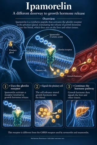 Ipamorelin: Overview scientific diagram. Open full size to read labels; evidence and limitations appear in the profile.