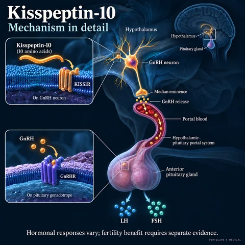 Kisspeptin-10: Medical scientific diagram. Open full size to read labels; evidence and limitations appear in the profile.