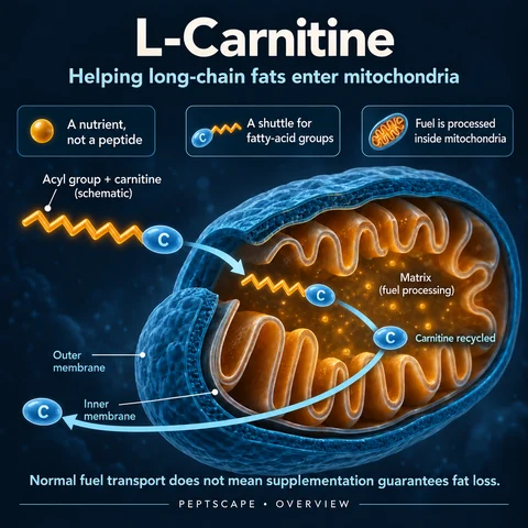 L-Carnitine: Overview scientific diagram. Open full size to read labels; evidence and limitations appear in the profile.