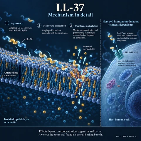 LL-37: Medical scientific diagram. Open full size to read labels; evidence and limitations appear in the profile.