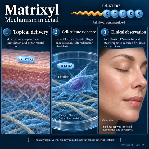 Matrixyl: Medical scientific diagram. Open full size to read labels; evidence and limitations appear in the profile.