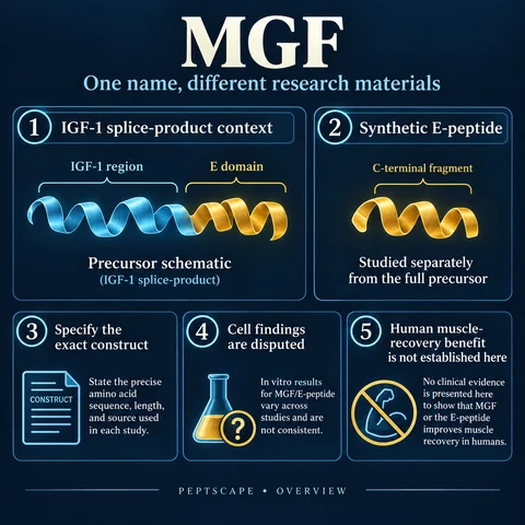 MGF: Overview scientific diagram. Open full size to read labels; evidence and limitations appear in the profile.