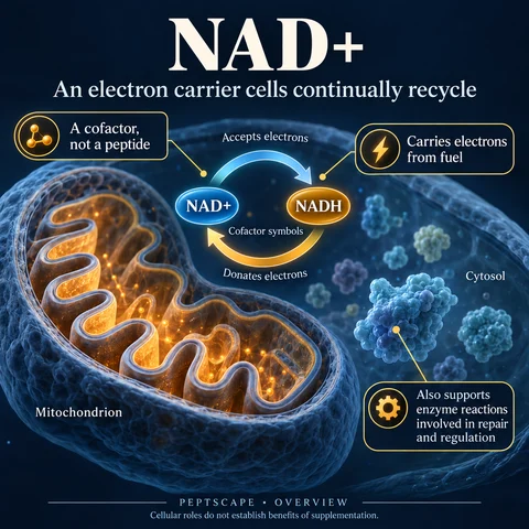 NAD+: Overview scientific diagram. Open full size to read labels; evidence and limitations appear in the profile.