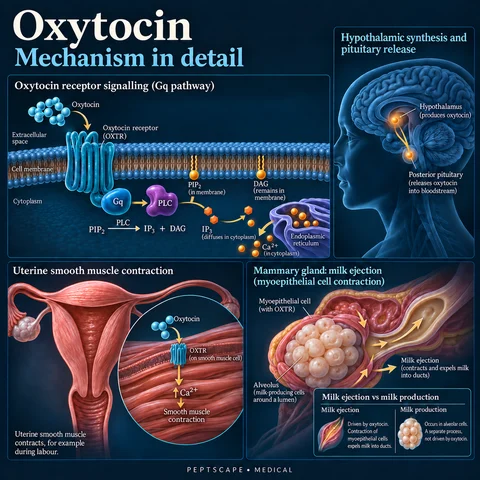 Oxytocin: Medical scientific diagram. Open full size to read labels; evidence and limitations appear in the profile.