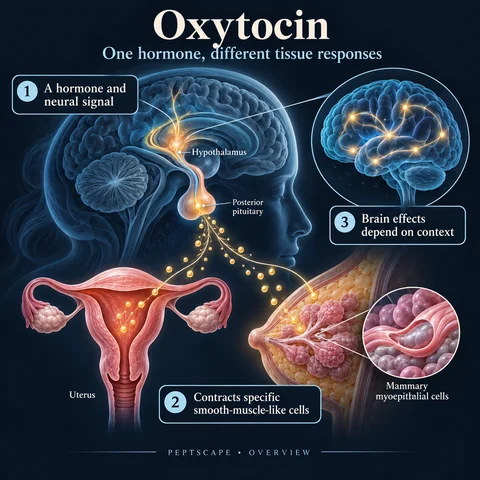 Oxytocin: Overview scientific diagram. Open full size to read labels; evidence and limitations appear in the profile.