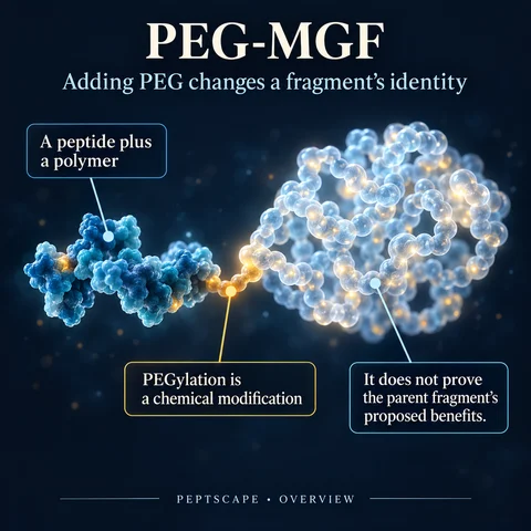 PEG-MGF: Overview scientific diagram. Open full size to read labels; evidence and limitations appear in the profile.