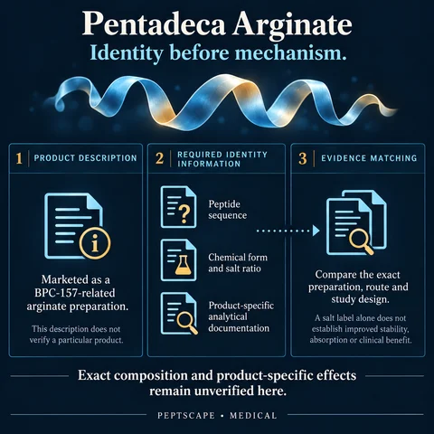 Pentadeca Arginate: Medical scientific diagram. Open full size to read labels; evidence and limitations appear in the profile.