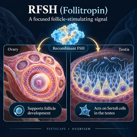 RFSH (Follitropin): Overview scientific diagram. Open full size to read labels; evidence and limitations appear in the profile.