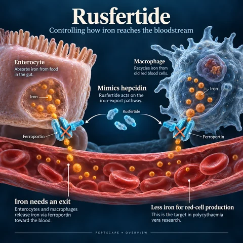 Rusfertide: Overview scientific diagram. Open full size to read labels; evidence and limitations appear in the profile.