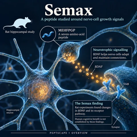 Semax: Overview scientific diagram. Open full size to read labels; evidence and limitations appear in the profile.