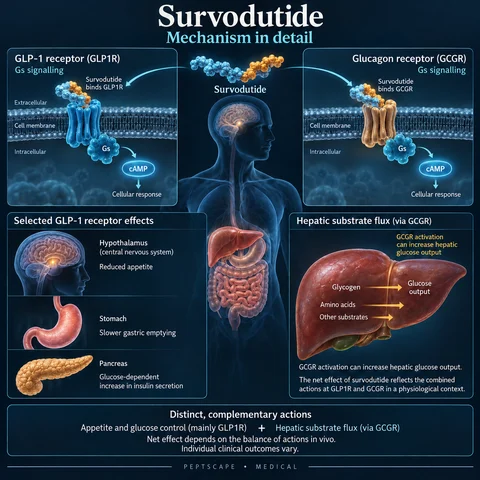 Survodutide: Medical scientific diagram. Open full size to read labels; evidence and limitations appear in the profile.