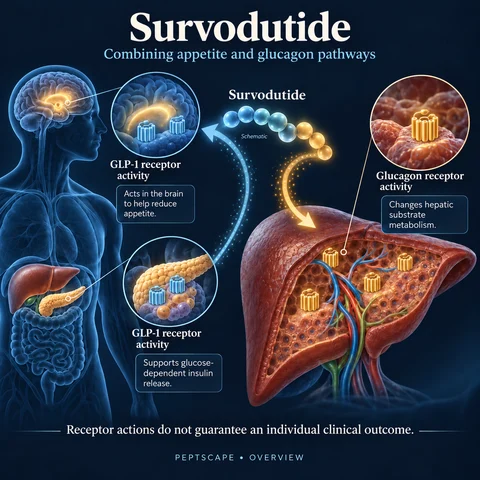 Survodutide: Overview scientific diagram. Open full size to read labels; evidence and limitations appear in the profile.