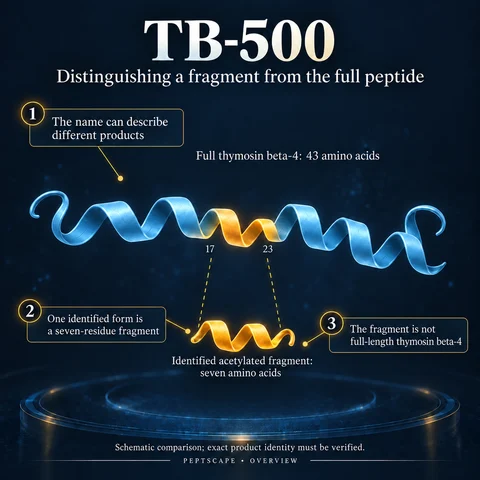 TB-500: Overview scientific diagram. Open full size to read labels; evidence and limitations appear in the profile.