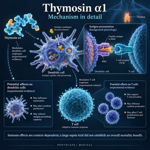 Thymosin α1: Medical scientific diagram. Open full size to read labels; evidence and limitations appear in the profile.