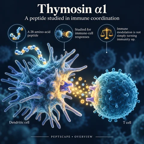 Thymosin α1: Overview scientific diagram. Open full size to read labels; evidence and limitations appear in the profile.