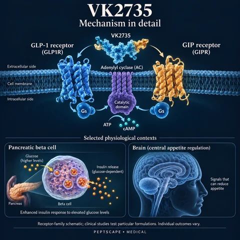 VK2735: Medical scientific diagram. Open full size to read labels; evidence and limitations appear in the profile.